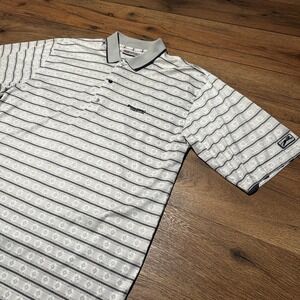 Vintage Slazenger Grey Striped Firestone Country Club Polo Shirt Mens Large